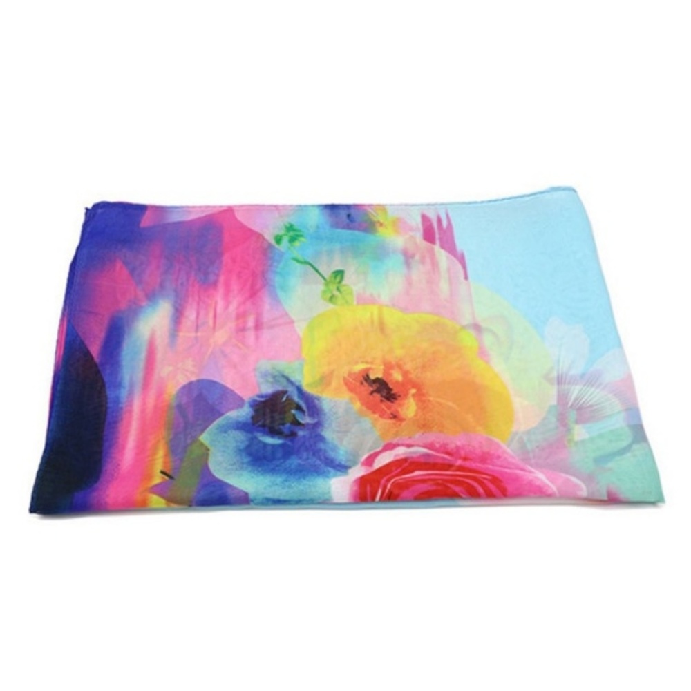 Pastel Blue Chiffon Watercolor Wrap Scarf Shawl - Picture 5 of 7
